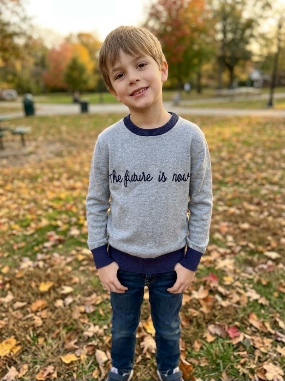 Cat & Jack Grey Sweatshirt with Navy Trim - 'The future is now' Script